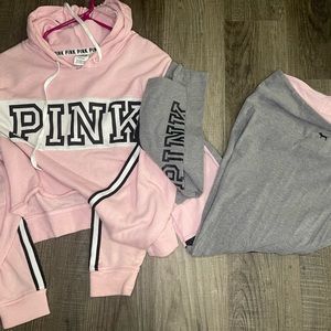 PINK Cropped Hoodie & Leggings Set